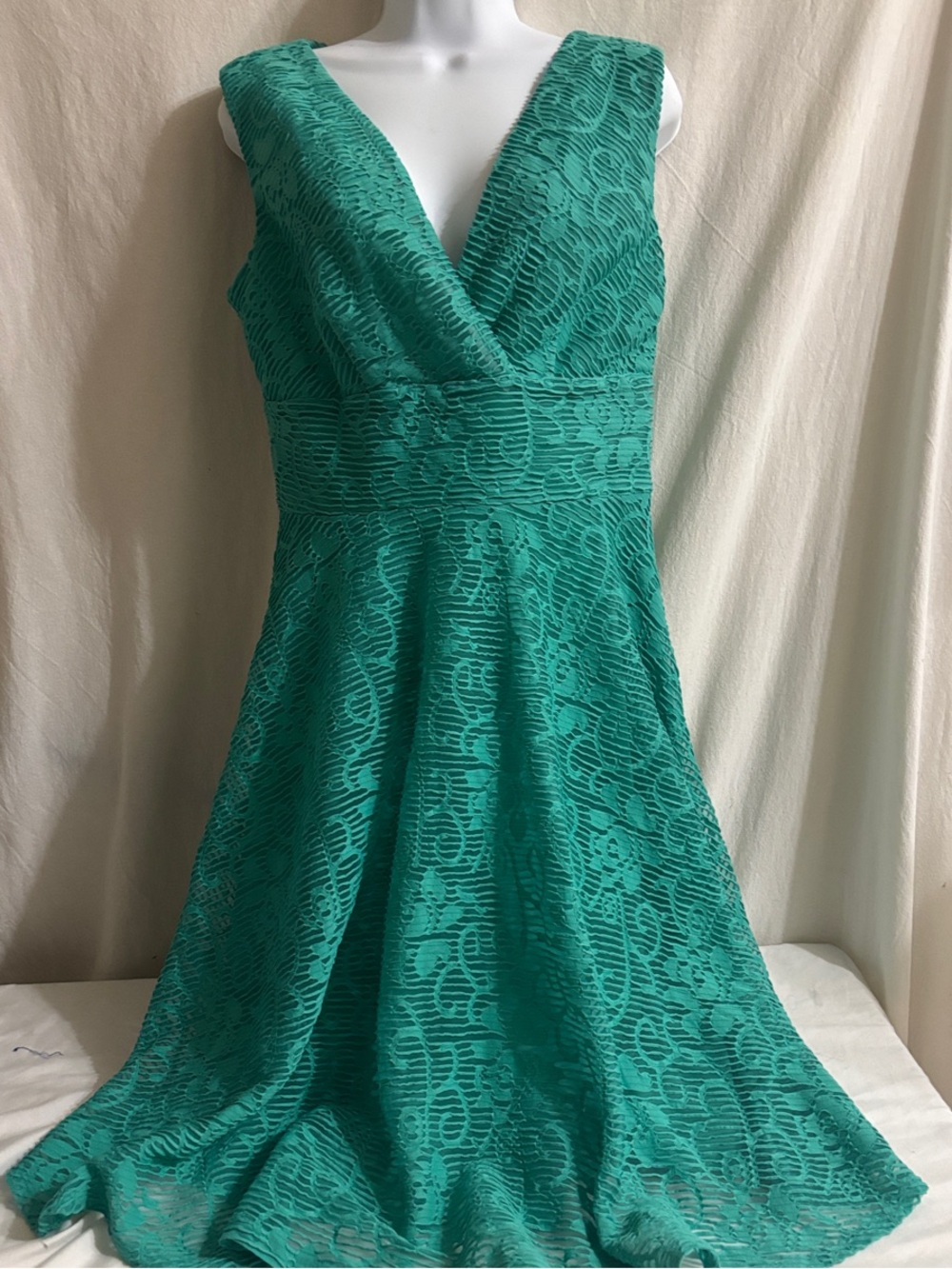 Teal Lace Fit & Flare Dress - V-Neck teal Dress coastal casual pretty H